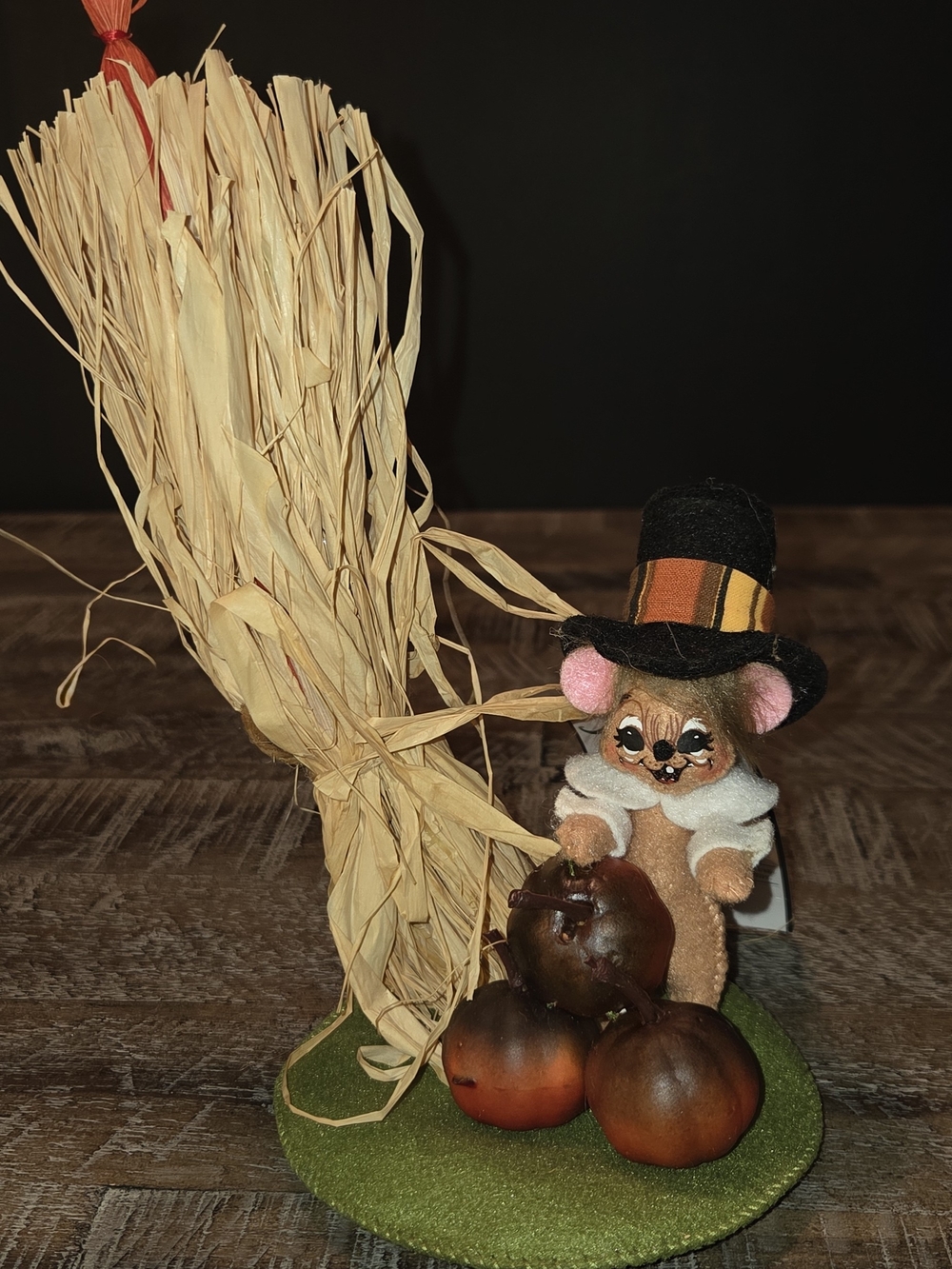 Annalee Brown Mouse Figurine with Black Hat and Orange Trim